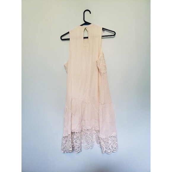 Rebellion Again Womens M Tank Mini Dress Sleeveless Cream Floral Lace Gauzy Boho - Picture 2 of 6